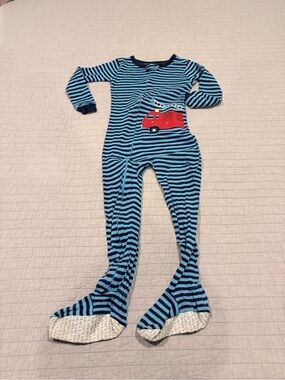 Carter's Blue and Navy Striped Fire Truck Footed One-Piece